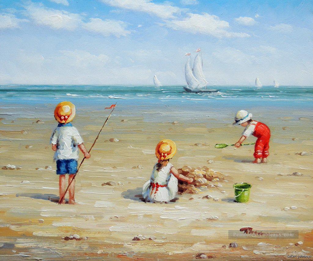 enfants jouant sur la plage Impressionnisme enfant Peintures à l'huile